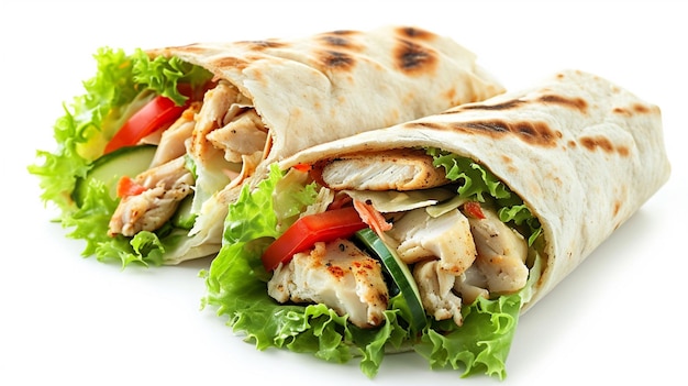 Un panino shawarma su uno sfondo bianco