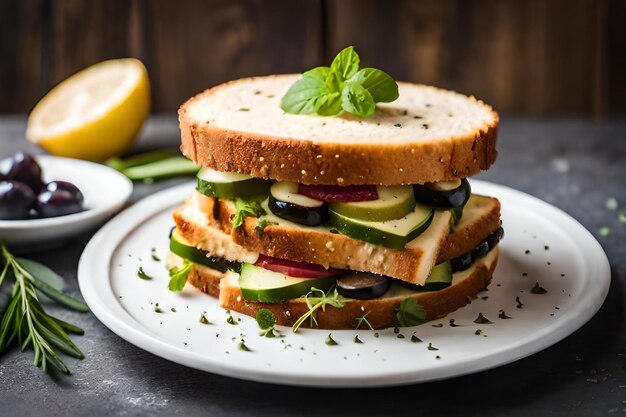 Un panino su un piatto con avocado e avocado.