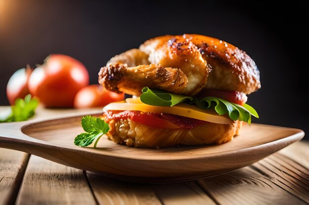 un panino su un piatto con un pezzo di pane sopra