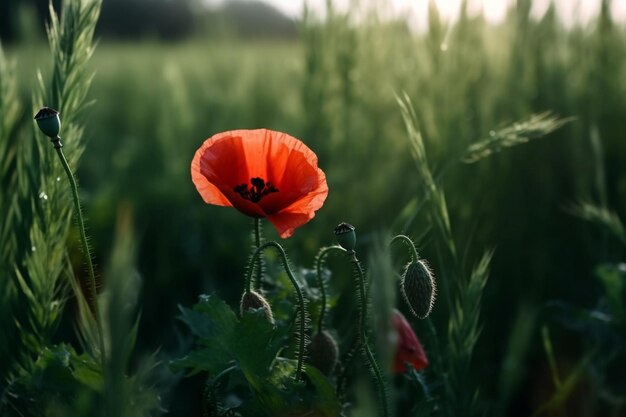 Un papavero in un campo di grano