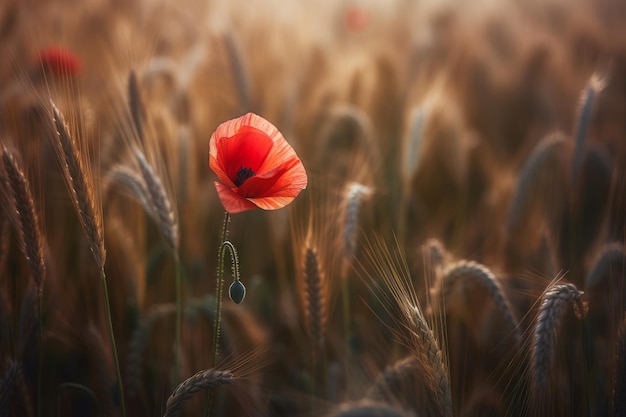 Un papavero in un campo di grano