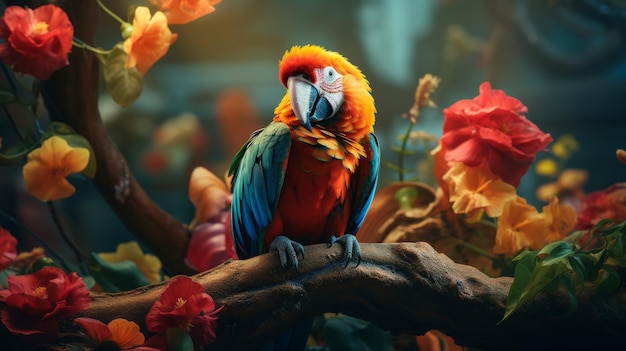 Un pappagallo colorato appoggiato su un ramo d'albero