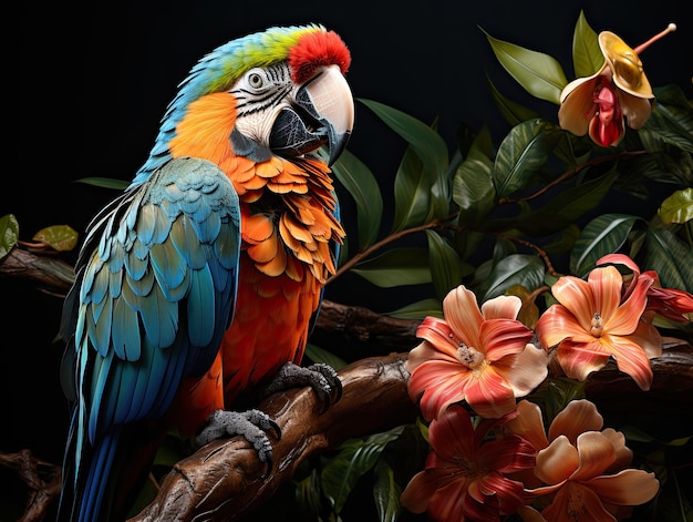 Un pappagallo colorato con una coda colorata