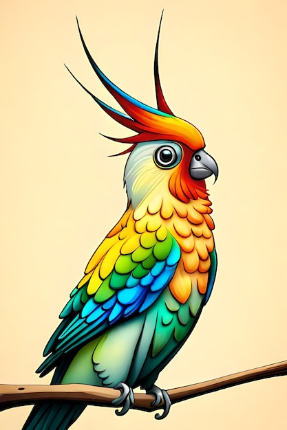 Un pappagallo colorato con uno sfondo giallo.