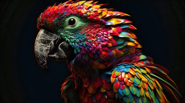 Un pappagallo colorato da vicino con baffi colorati