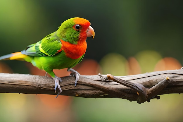 Un pappagallo colorato si siede su un ramo.