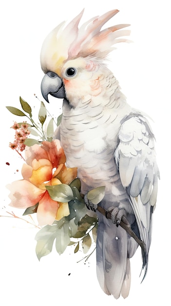 Un pappagallo con dei fiori sopra