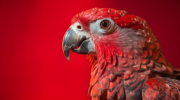 Un pappagallo rosso con uno sfondo rosso