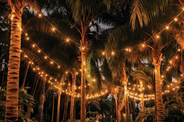 Un paradiso tropicale con palme illuminate