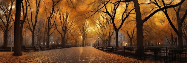 un parco durante la stagione autunnale nello stile della copertura dell'esplosione di NYC