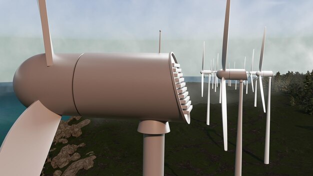 Un parco eolico con diverse turbine eoliche sullo sfondo