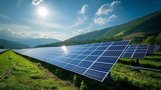 un parco solare nella bella campagna in una giornata di sole