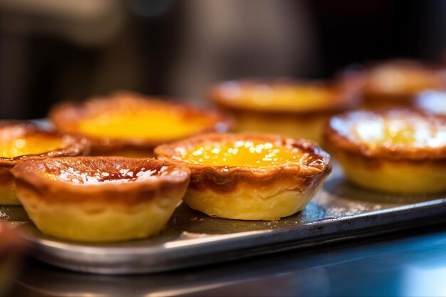 un pastel de nata che evidenzia la pasticceria a scaglie e la crema caramellata