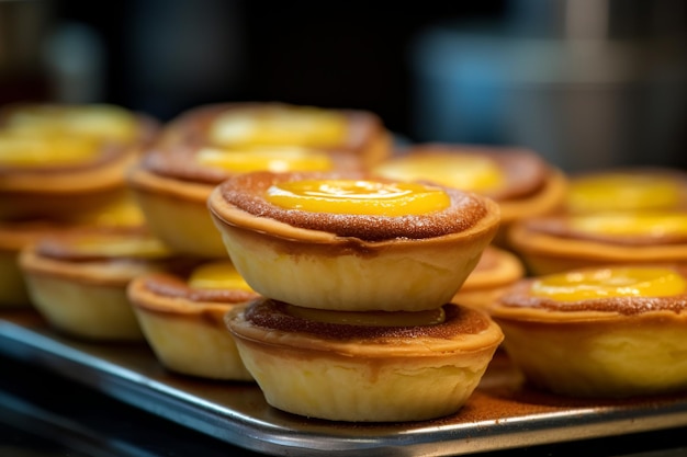 un pastel de nata che evidenzia la pasticceria a scaglie e la crema caramellata