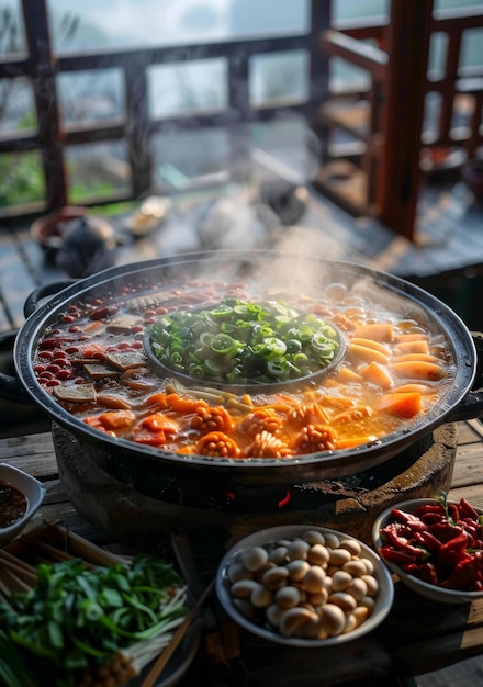 Un pasto delizioso e nutriente di hot pot cinese con vari ingredienti
