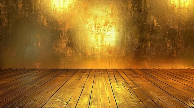 Un pavimento di legno bagnato da un bagliore dorato evoca un'atmosfera accogliente con la consistenza naturale del legno che aggiunge calore e accoglienza