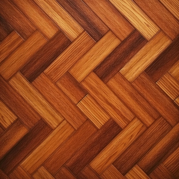 Un pavimento in legno con un motivo a linee diagonali.
