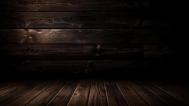 Un pavimento in legno con una parete in legno scuro e un pavimento in legno.