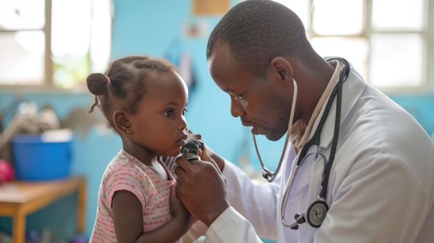 Un pediatra che esamina una bambina in clinica.