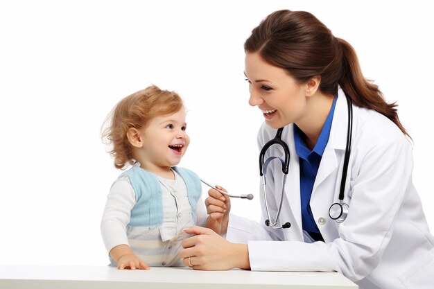 Un pediatra esamina un bambino allegro concentrandosi sulla salute del bambino