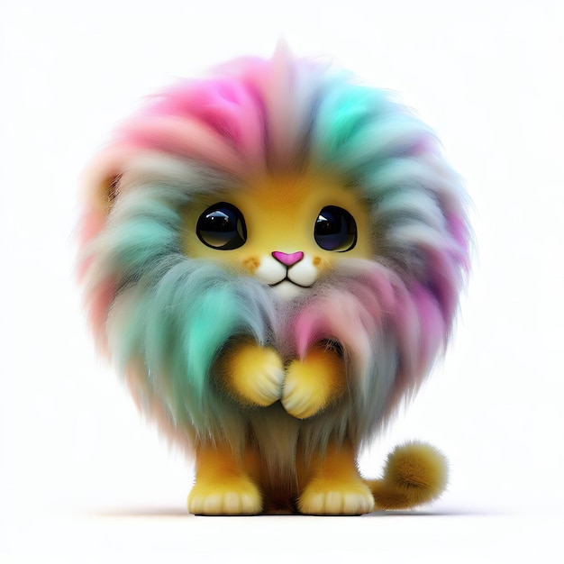 Un peluche colorato con una criniera che dice "il leone".