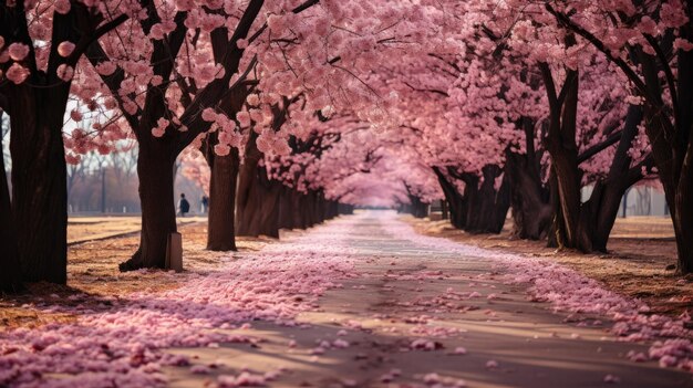 un percorso che attraversa una chioma di alberi di Sakura in fiore Viale dei ciliegi in fiore Sakura Splendido