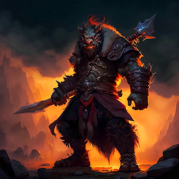 Un personaggio con una spada in mano è in piedi su una roccia con un fuoco sullo sfondo.