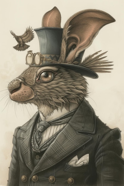 Un personaggio coniglio in un costume Illustrazione