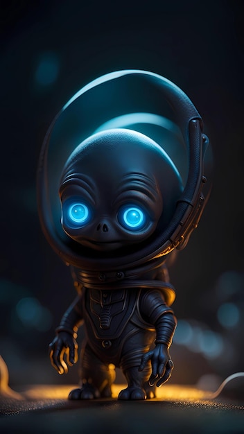 un personaggio dei cartoni animati 3d alieno con gli occhi azzurri e gli occhi luminosi