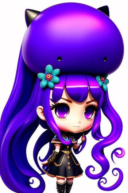 Un personaggio dei cartoni animati con capelli viola e capelli viola.