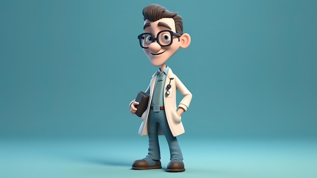 Un personaggio dei cartoni animati con gli occhiali e un camice da laboratorio
