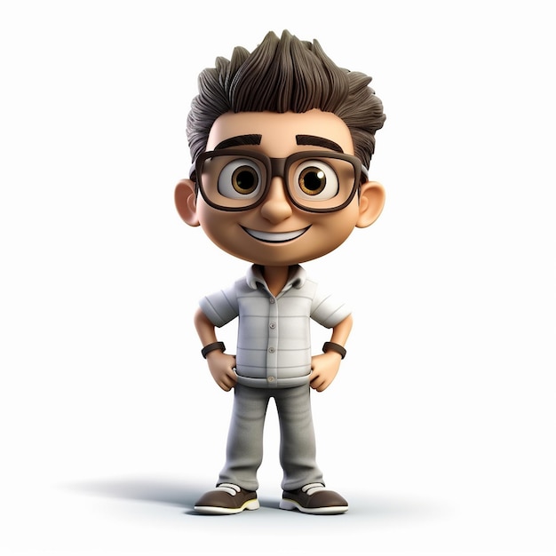 Un personaggio dei cartoni animati con gli occhiali e una maglietta bianca che recita la parola nerd