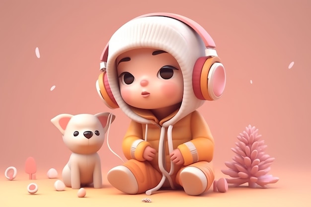 Un personaggio dei cartoni animati con un cane e uno sfondo rosa