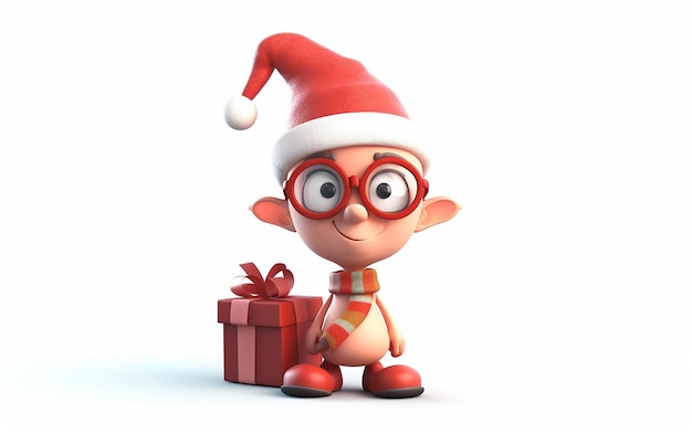 Un personaggio dei cartoni animati con un cappello di Natale e un regalo