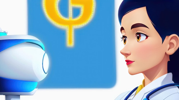 Un personaggio dei cartoni animati con un dottore e un robot
