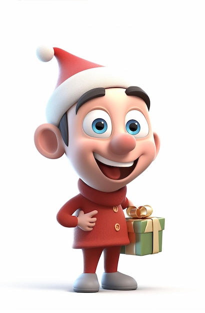 Un personaggio dei cartoni animati con un regalo di Natale