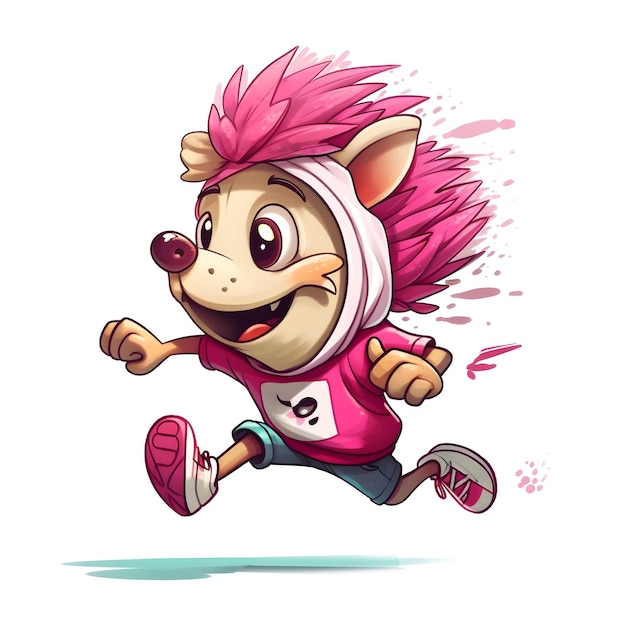 Un personaggio dei cartoni animati con un riccio rosa sulla maglietta