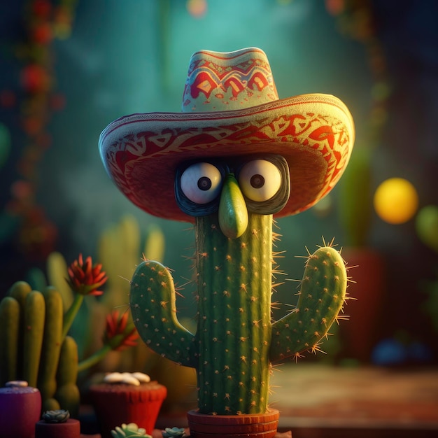 Un personaggio dei cartoni animati con un sombrero che indossa un sombrero.