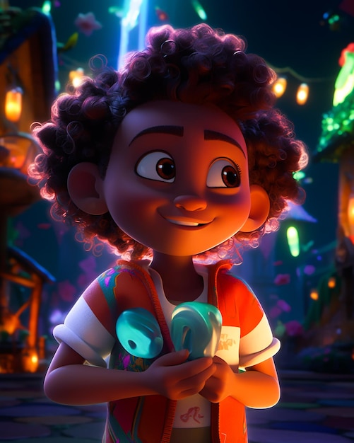 Un personaggio dei cartoni animati con un sorriso sul volto e la scritta "pixar" sul davanti.