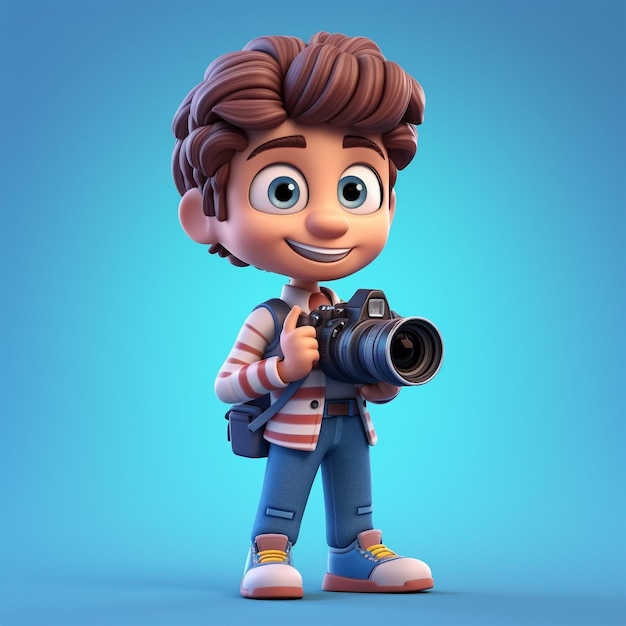 Un personaggio dei cartoni animati con una macchina fotografica in mano.
