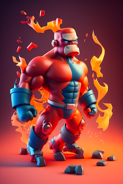 Un personaggio dei cartoni animati con una maschera rossa e un casco blu con sopra la parola super.