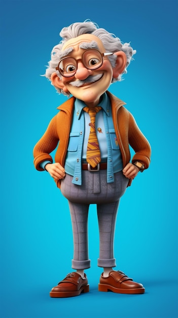 Un personaggio dei cartoni animati con una sciarpa blu e occhiali