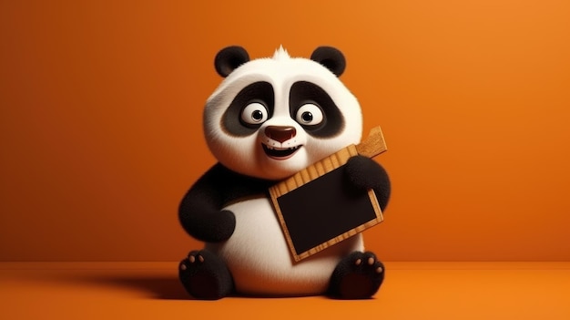 Un personaggio dei cartoni animati con una tavola che dice "kung fu panda".