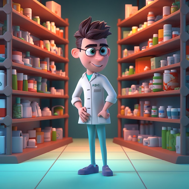 Un personaggio dei cartoni animati di farmacista maschio