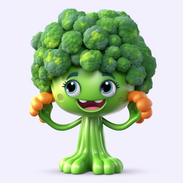Un personaggio dei cartoni animati di un broccolo con una faccia in testa.