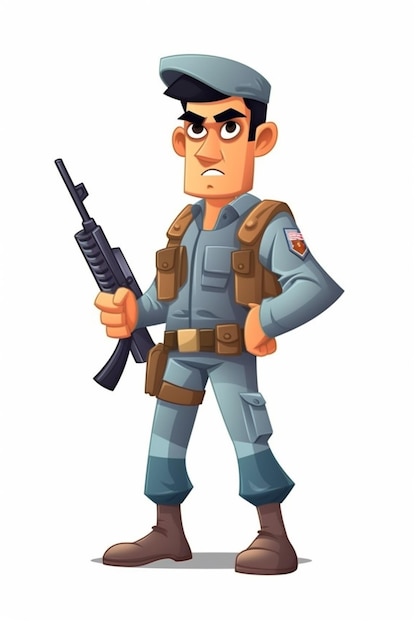 Un personaggio dei cartoni animati di un soldato con una pistola in mano.