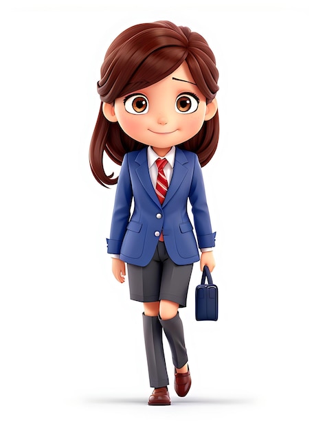Un personaggio dei cartoni animati di una ragazza che indossa giacca e cravatta PERSONAGGIO 3D AI GENERATO