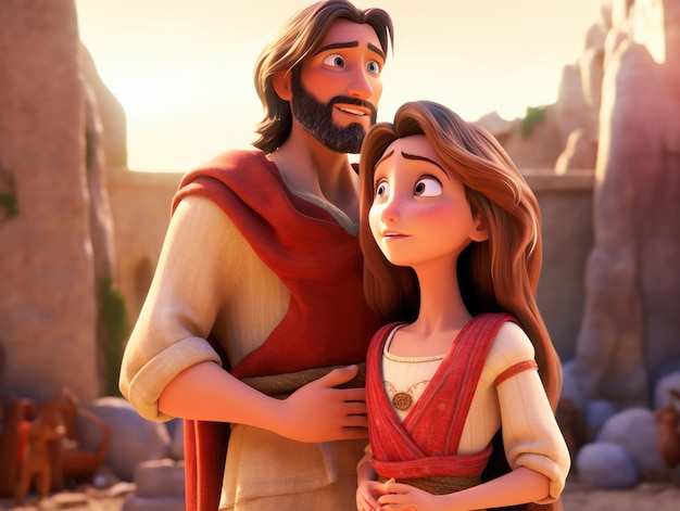 Un personaggio dei cartoni animati Gesù e Maria Maddalena