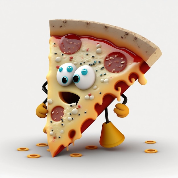 Un personaggio dei cartoni animati Pizza con una personalità umoristica AI