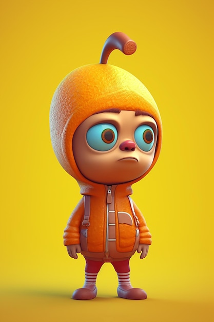 Un personaggio del gioco, quello arancione, indossa una giacca arancione con un grande occhio azzurro.